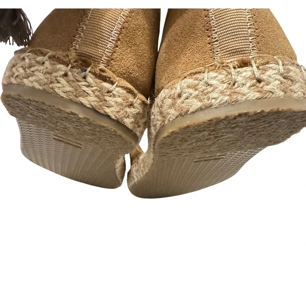 New Toms Katalina Suede DOrsay Flat Espadrilles Tan Size 11 Tasseled‎ Lace Up
